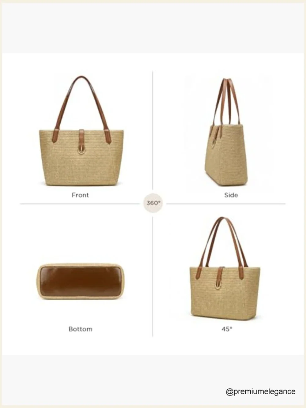 Large Woven Raffia Straw Beach Tote with Leather Handles, Shoulder Bag Summer